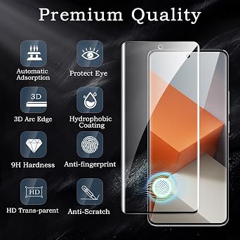 Screen Protector for Xiaomi Redmi Note 13 Pro Plus 5G/Redmi Note 13 Pro+, 3D Tempered Glass Film, Ultra HD 9H Hardness Case Friendly Anti Ultra Resistant Oil-Resistant Shatter Protection, 2-Pack