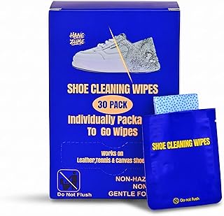 Shoe Wipes – 30 Individually Wrapped Shoe Cleaning Wipes for On-the-Go – Instant Clean for White Sneakers, Leather, Golf & Tennis Shoes No Water, No Brush, No Residue Gym Bag, Car, Travel Essential