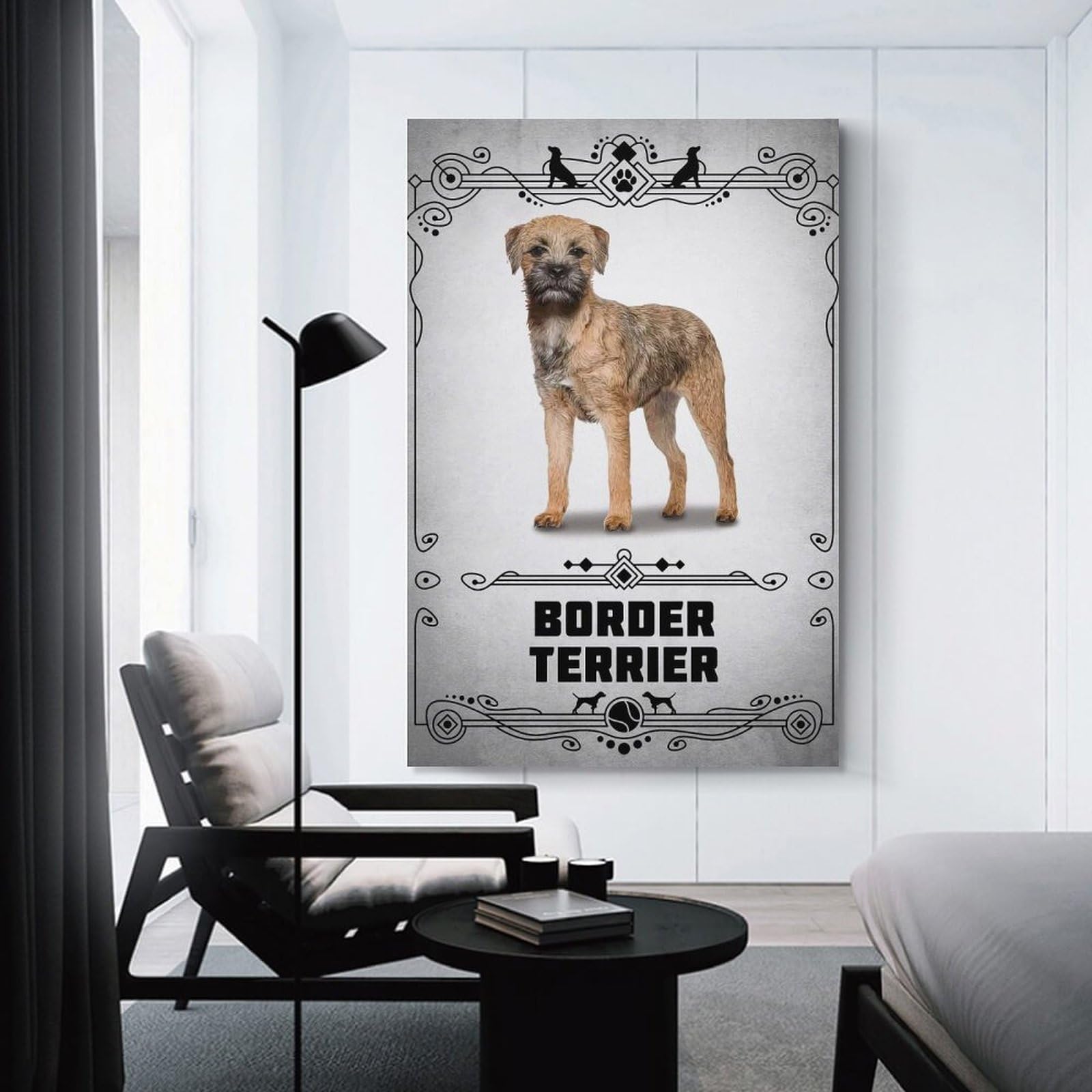 Junmoney Border Terrier Hanging Wall Art, 20x30inch(50x75cm), for Bedroom, Guest Room Or Reading Nook, Home Artwork with A Soft Interior Feel