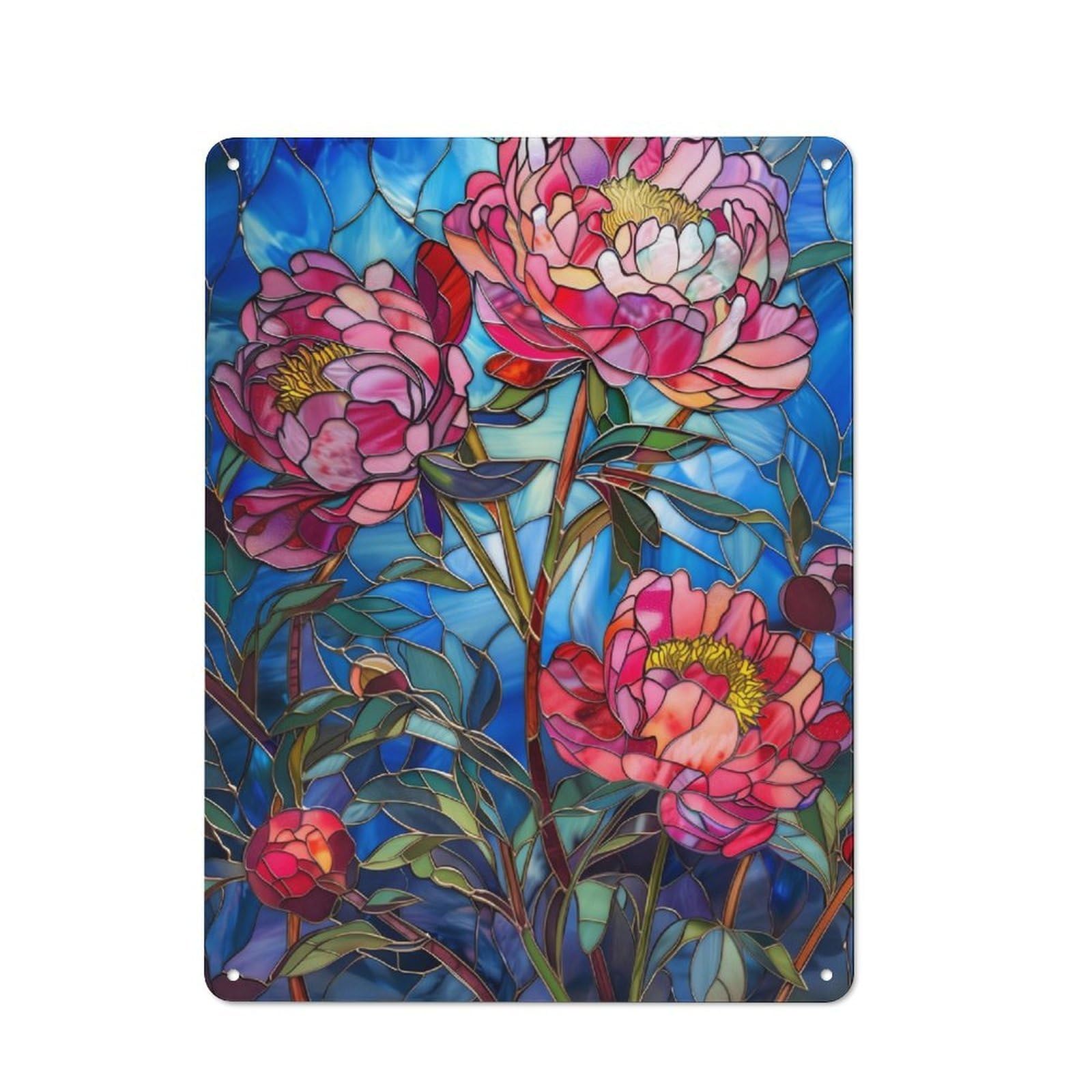 Junmoney Radiant Peonies Tin Wall Sign With Design 40X30cm, Classic Bistro Wall Plaque For Bakery, Diner, Cafe Or Family Room