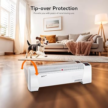BEYOND HEAT Electric Baseboard Space Heater 1500W with Digital Thermostat | Convection Heater with 2 Heat Setiings, Slient Operation, Tip-over and Overheat Protection, Timer Function, ideal for Home