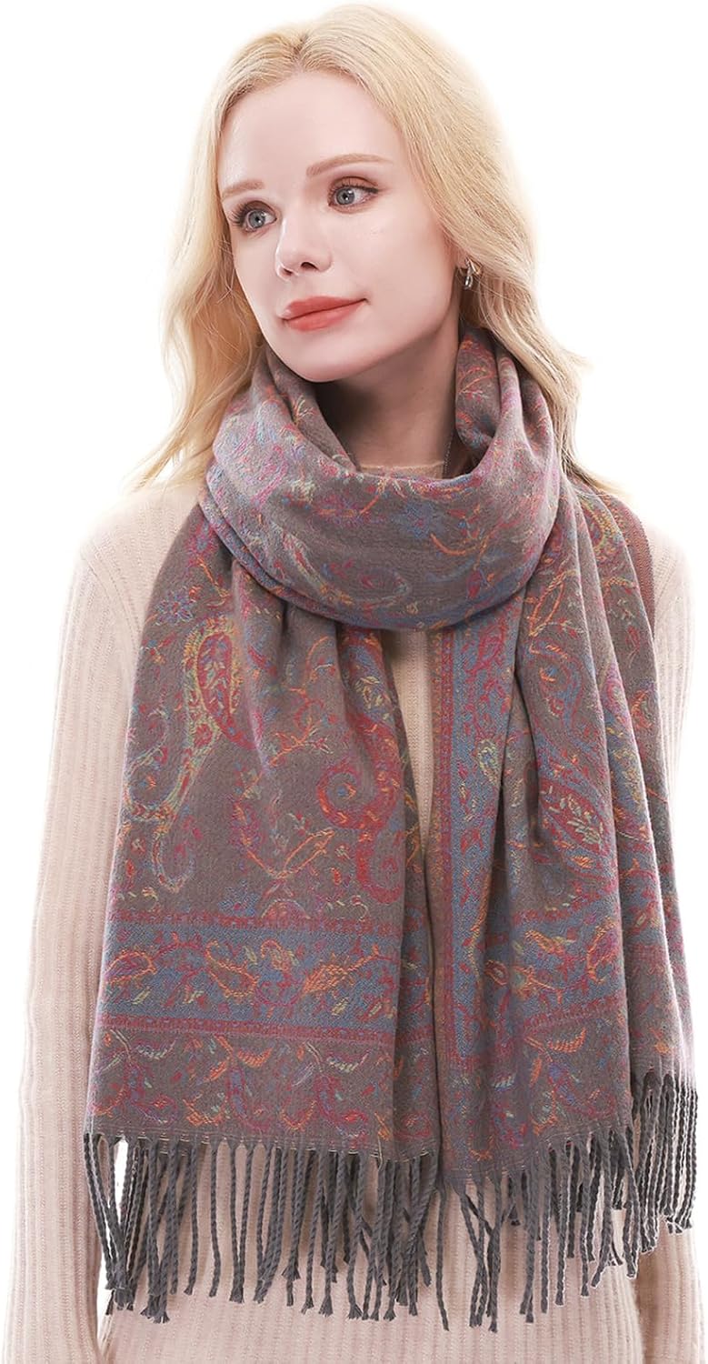 RIIQIICHY Reversible Pashmina Scarf for Women Jacquard Shawl Wrap Scarves - Image 2