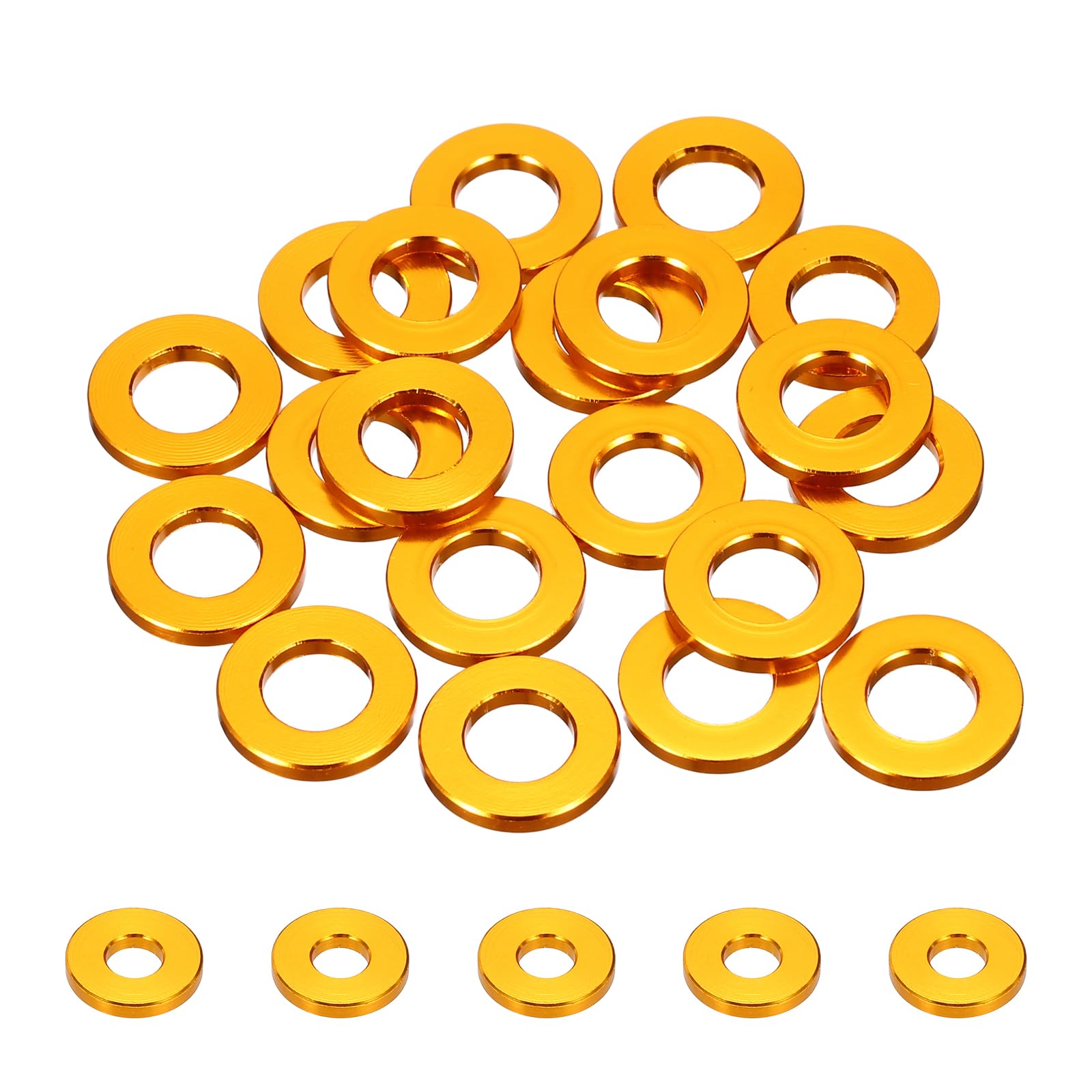 sourcing map 50pcs M4 Flat Washer Aluminum Gasket Anodized Countersunk Washer,Hole Dia 4mm/0.16" Round Washers for Screw RC/FPV/PC/Drone/Mechanical Accessories Model Parts,(Gold Tone)