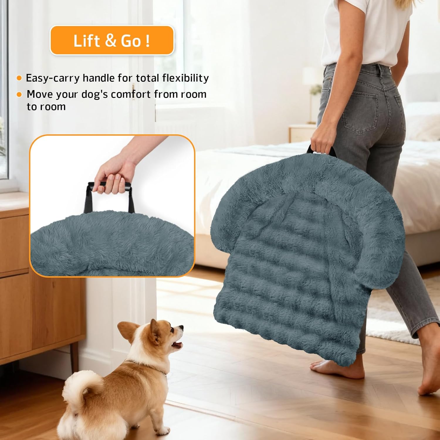 GGIB Dog Couch Cover Calming Plush Dog Bed Mat for Furniture Sofa Protector Washable Removable Cover for Large Medium Small Dogs and Cats Dark Grey M