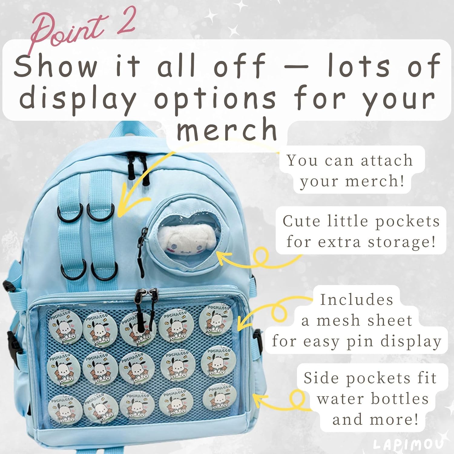 Ita Bag Cute Kawaii Backpack Bookbag Pin Display Ita Bags with Insert Japanese Anime Cutecore Accessories Kawaiicore (light blue)