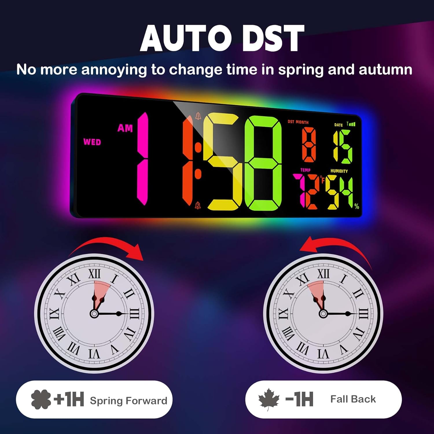 Large Digital Wall Clock 16.5", Count Down Timer, Bluetooth Sync Time, Alarm, Big LED, RGB Atmosphere Lights, Auto DST, Digital Clock for Living Room Classroom Xmas Birthday Gift for Senior Mom Dad