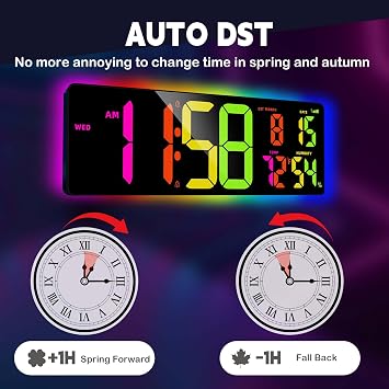 Large Digital Wall Clock 16.5, Count Down Timer, Bluetooth Sync Time, Alarm, Big LED, RGB Atmosphere Lights, Auto DST, Digital Clock for Living Room Classroom Xmas Birthday Gift for Senior Mom Dad