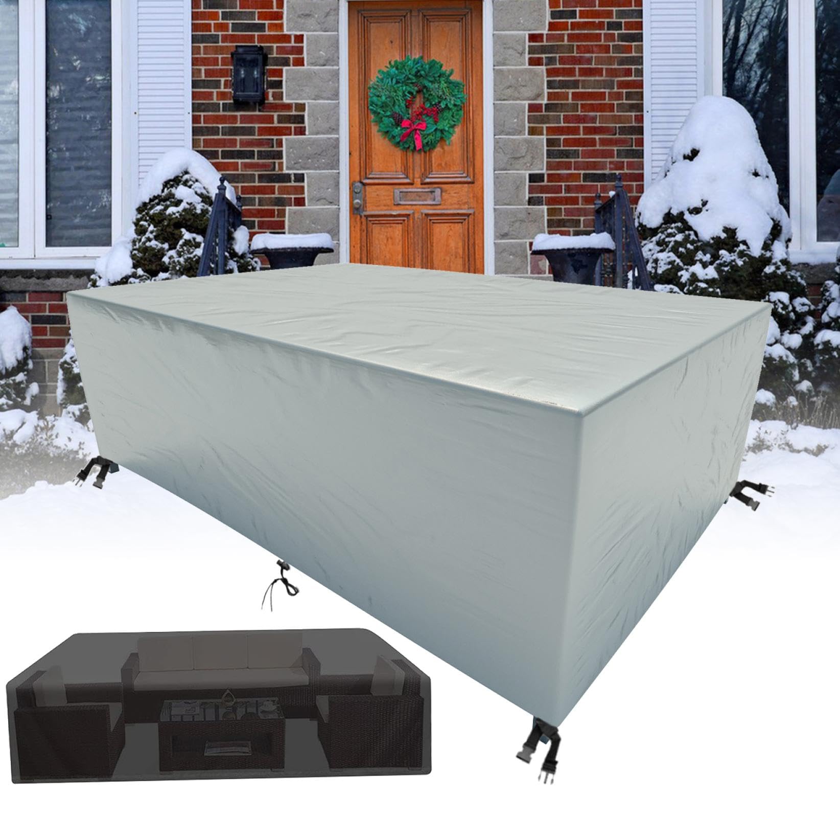 HNKDKJ Garden Furniture Cover Waterproof 200x150x65cm/LxWxH Heavy Duty 420D Oxford Fabric Outdoor Patio Table Covers Waterproof Dust-proof,Anti-UV Outdoor & Indoor Rattan Furniture Covers-Silver — image 1
