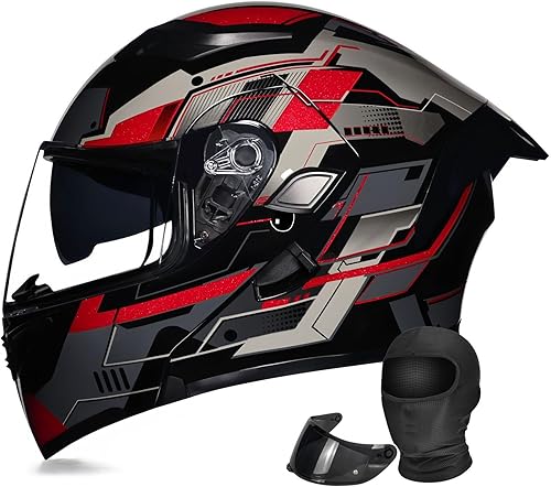 Casco modular de motocicleta de cara completa aprobado por DOT con protector solar de doble visera, sistema de ventilación múltiple, forro lavable