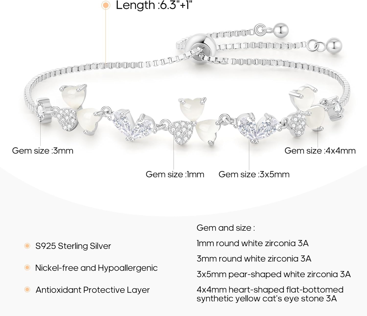 Tennis Bracelets for Women, Adjustable Sterling Silver Birthstone Bracelets, Dainty Cubic Zirconia Tennis Bracelet Non Tarnish Charm Link Bracelet for Women Christmas Gifts for Mom Grandma Friends - Image 4