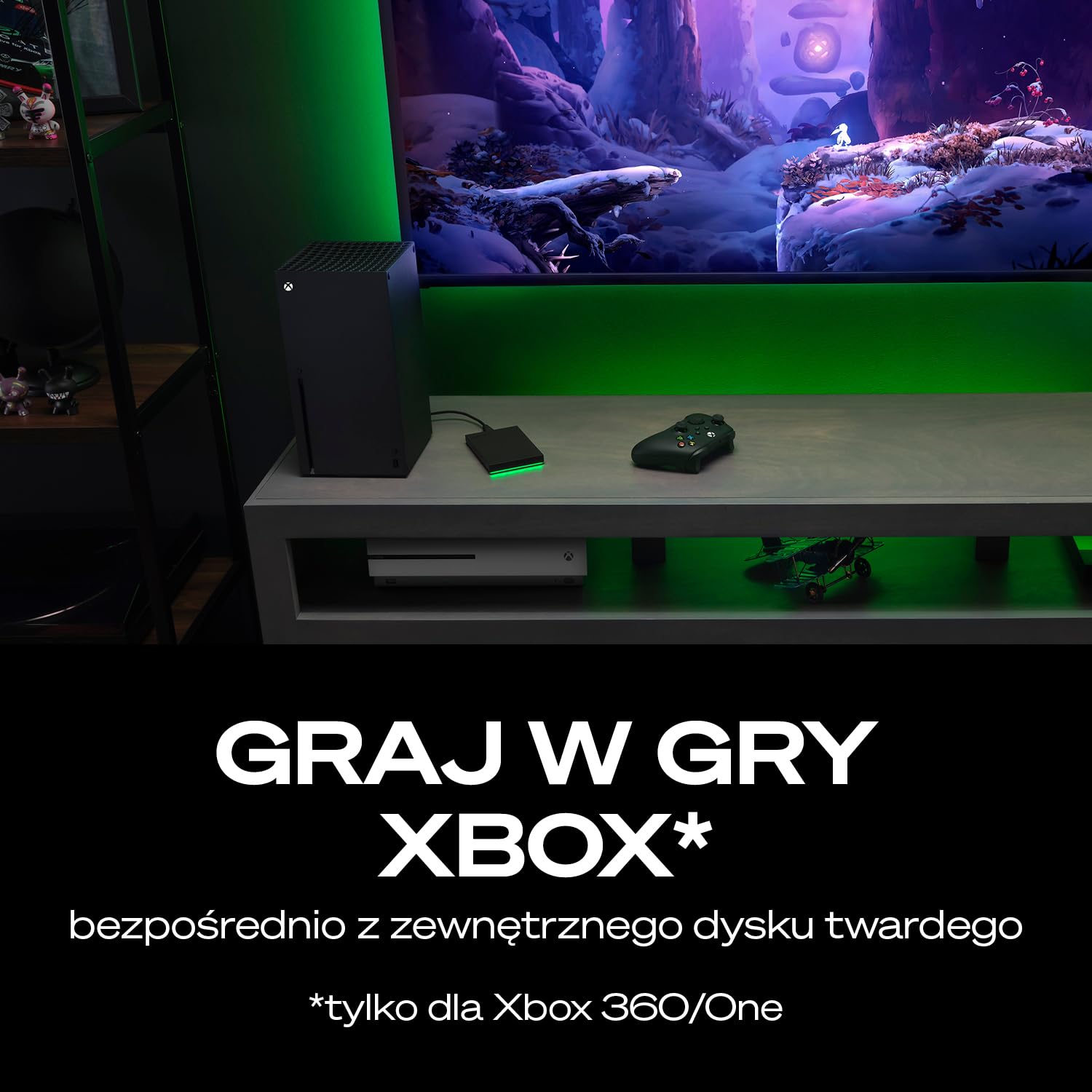 Seagate Game DriveXbox 2TB, Zewnętrzny dysk twardy, USB 3.2 Gen 1, wskaźniki LED RGB, Czarny, Data Rescue Service (STKX2000403)
