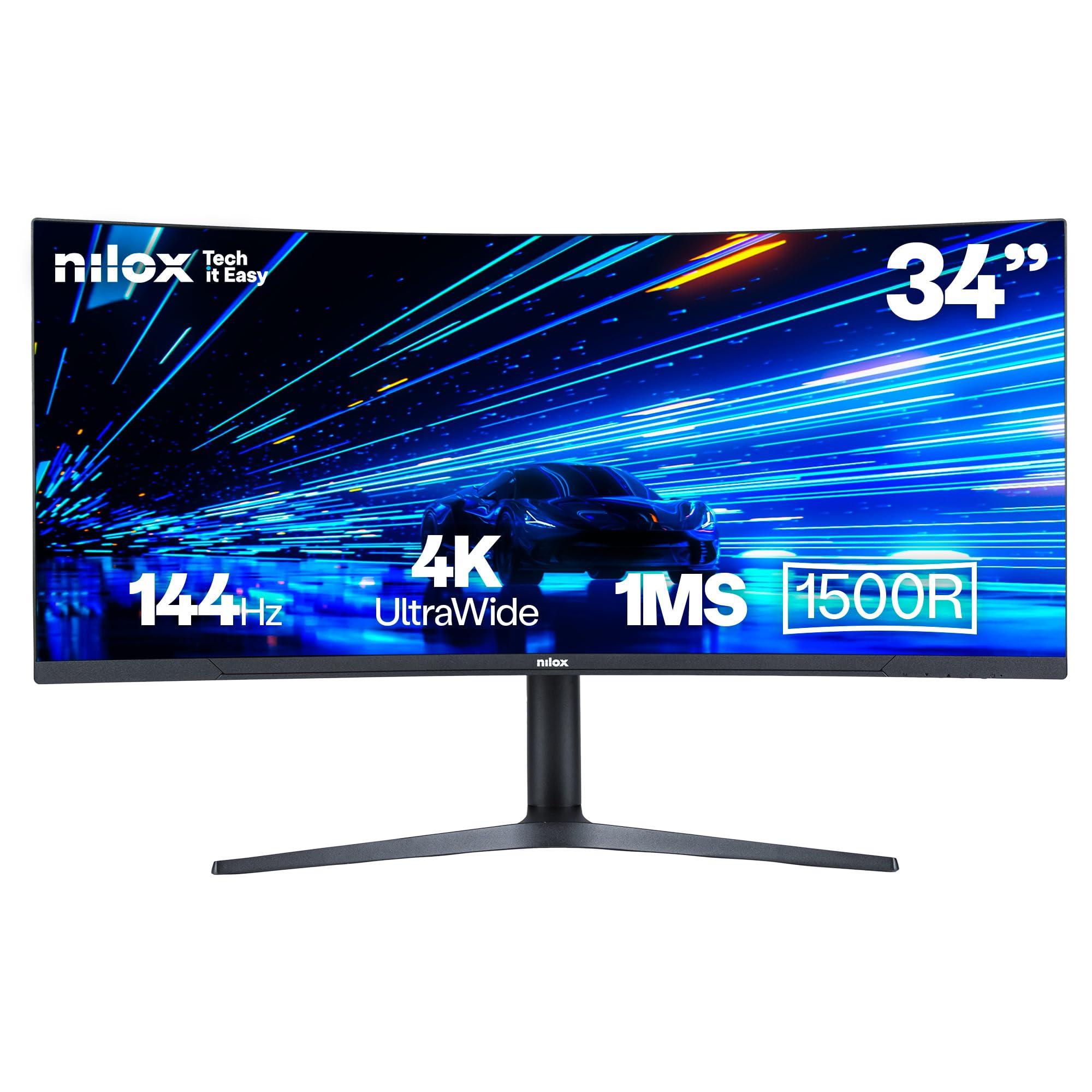 Nilox NXM344KD11, Monitor Gaming Curvo 34 Pollici, Monitor Gaming 4k con Frequenza 165Hz e Tempo di Risposta 1ms, Ingressi HDMI e DP, Monitor PC con Immagini Chiare e Nitide per Gioco Fluido