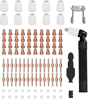 107PCS PT-31 Plasma Cutter Consumables Extended Tips Nozzle Electrode,Shroud Ceramic Cup, Gas Ring with Air Plasma Cutting Torch Head Body, Welding Torch Roller Fit CUT-40 CUT-50D CT-312 LG40