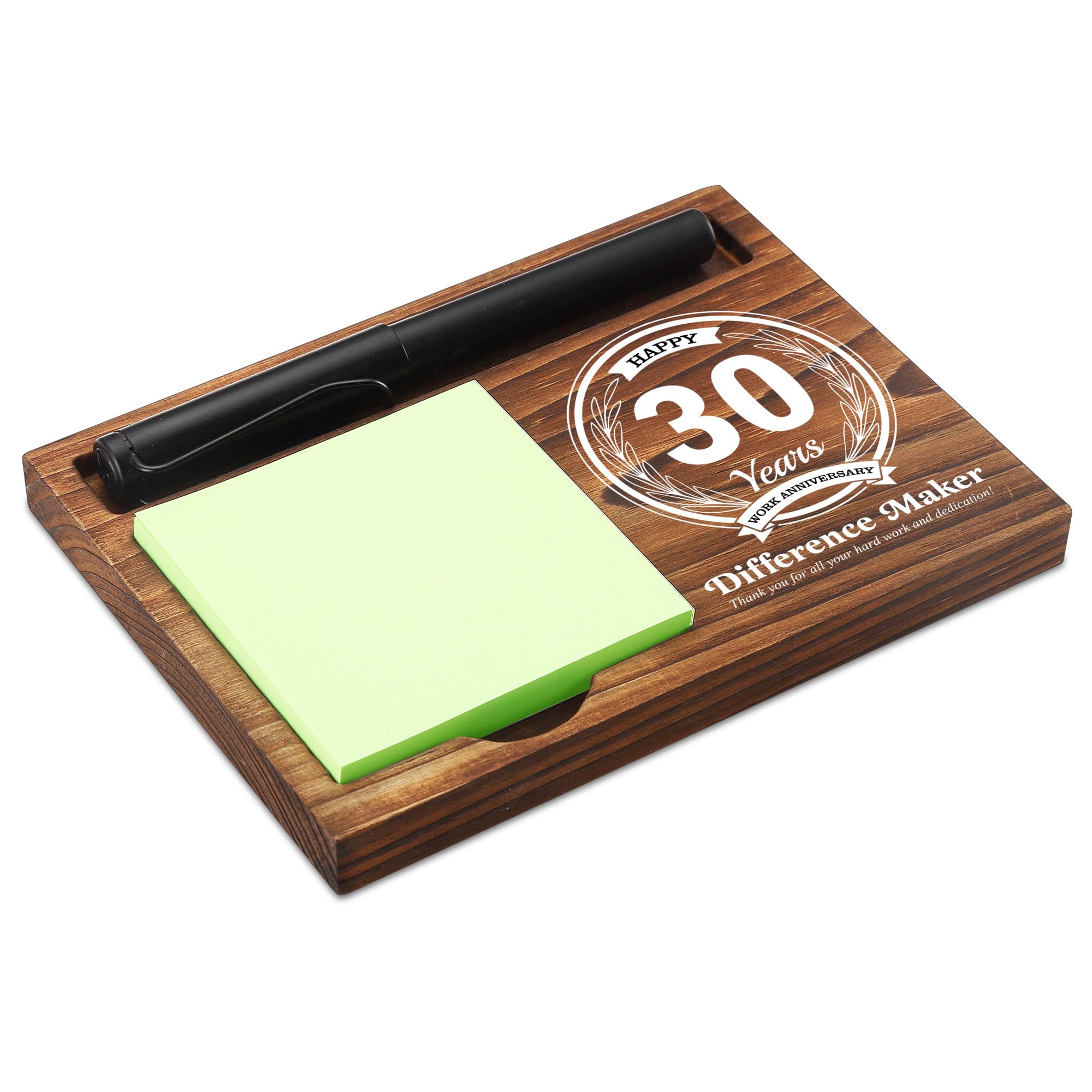 30th Work Anniversary Sticky Note Holder Wooden Notepad & Pen Holder 6.5" x 4.7" Sticky Note Pad Holder Dispenser for Desk Difference Maker Work Appreciation Gifts, NPA232