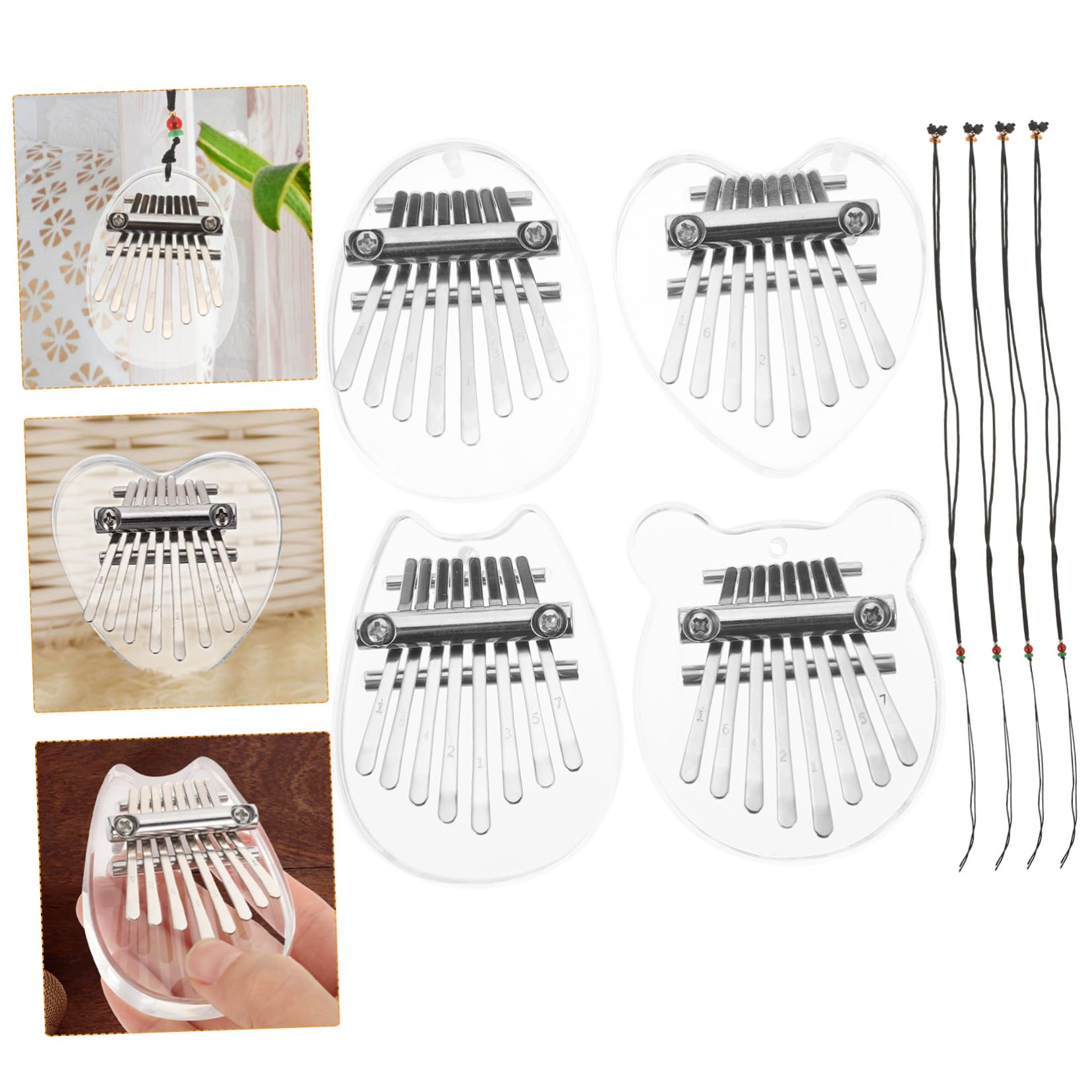 FUNOMOCYA 8-tone Mini Thumb Piano Portable Finger Piano for Boys and Girls Symmetry Design 4pcs Acrylic Music Toys