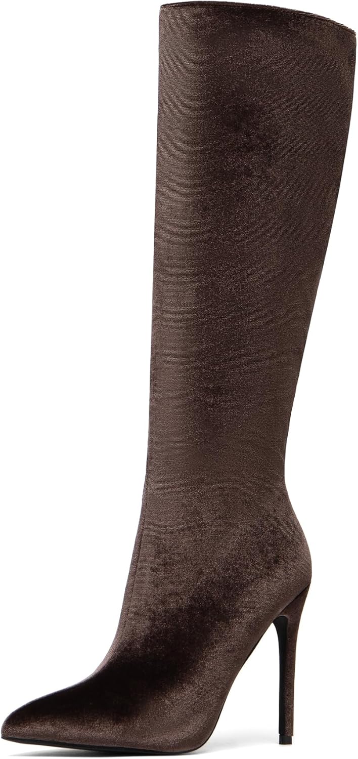 NEWBELLA Women's Suede Knee-High Boots - Sleek Design Stiletto Heel Boots for Daily Wear, Halloween, Christmas