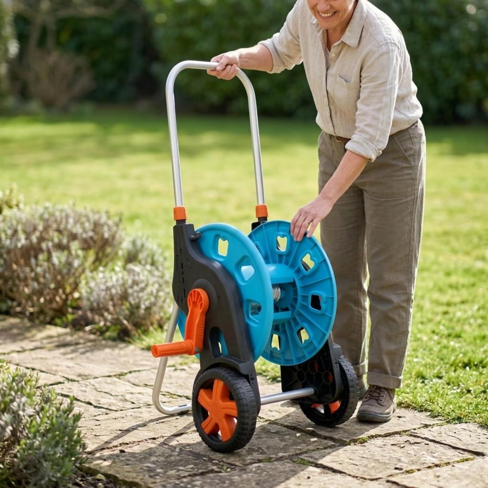 Beweglicher Gartenschlauchwagen mobiles Design fahrbarer Schlauchaufroller großes Fassungsvermögen Schlauchwagen für Garten, Außenbereich, Hof
