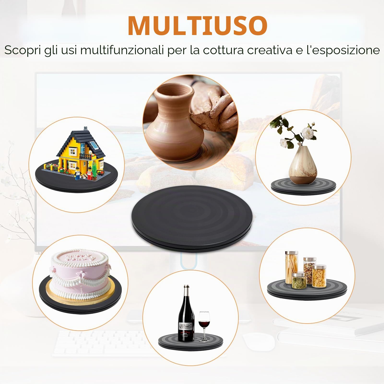 Supporto Girevole di 360 ° con Cuscinetti a Sfera 20CM Multiuso Giradischi con Cuscinetti Sfera in Acciaio,Base Rotante per TV, Monitor, Altoparlanti, Artigianato, Capacità 15kg, Antiscivolo - Nero