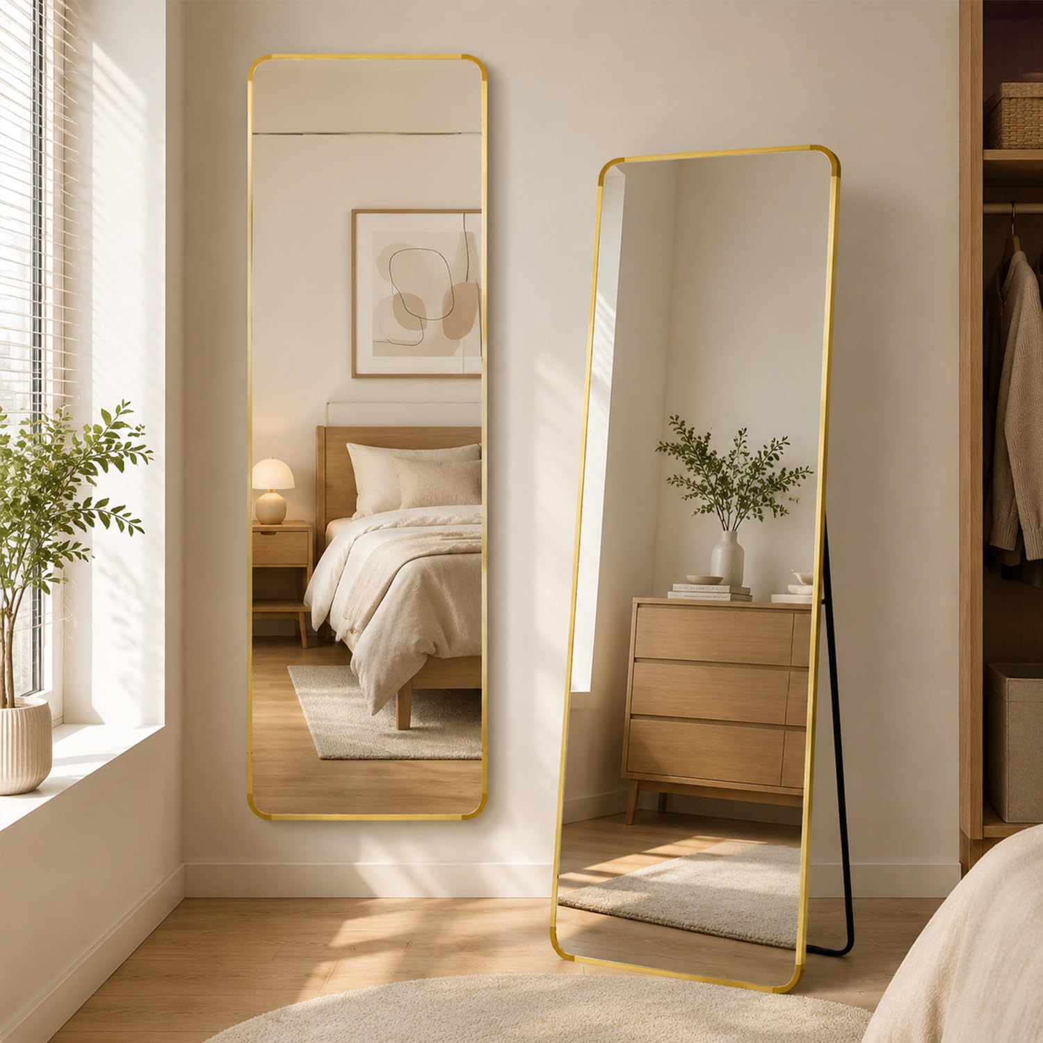 devesanter Rechteckiger Ganzkörperspiegel 49x159cm,Gold Bodenspiegel
