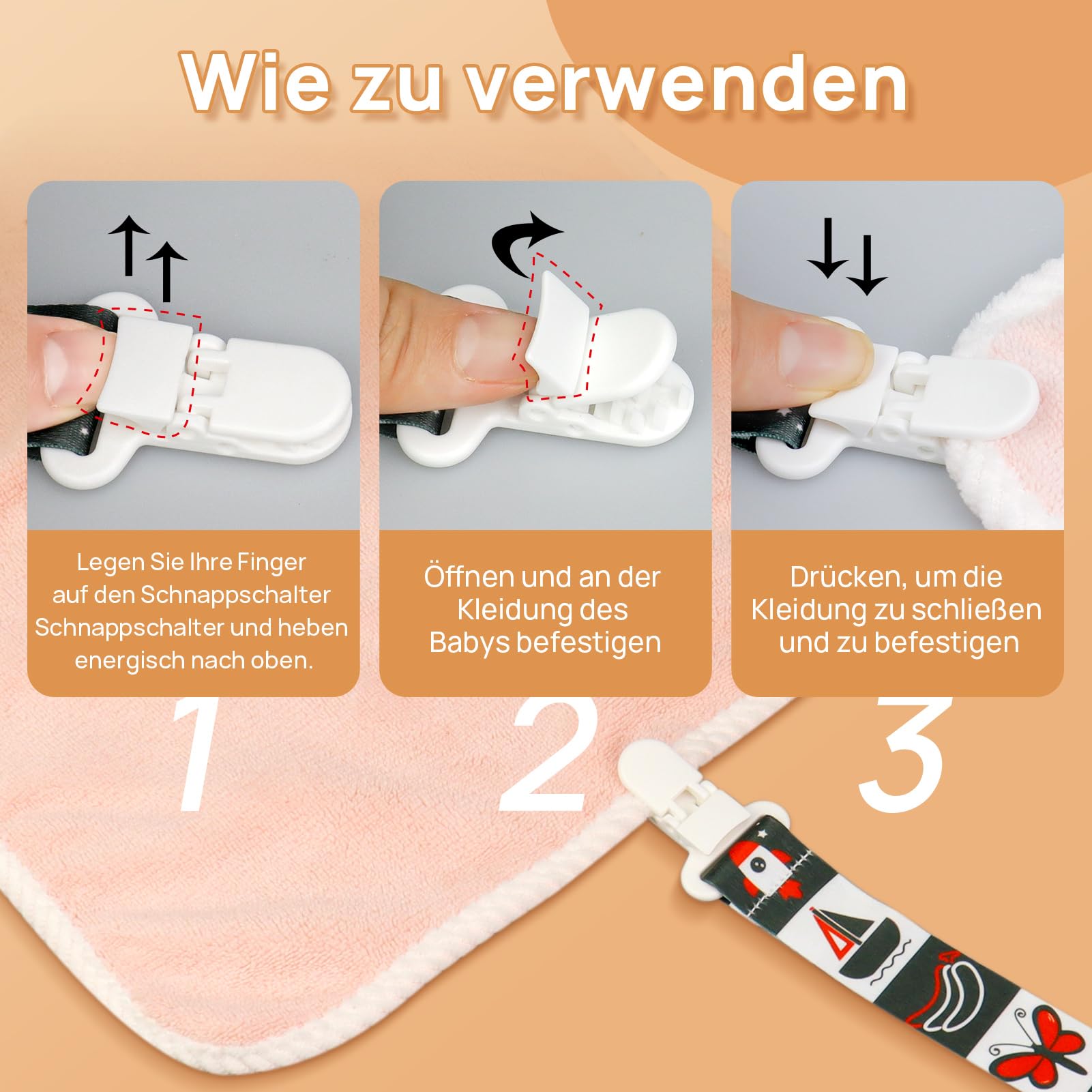 4 szt. smoczka, łańcuszek dla dzieci, łańcuszek na smoczek z 4 klipsami do smoczka, adapter dla noworodka, chrzest, urodziny, Boże Narodzenie, prezent