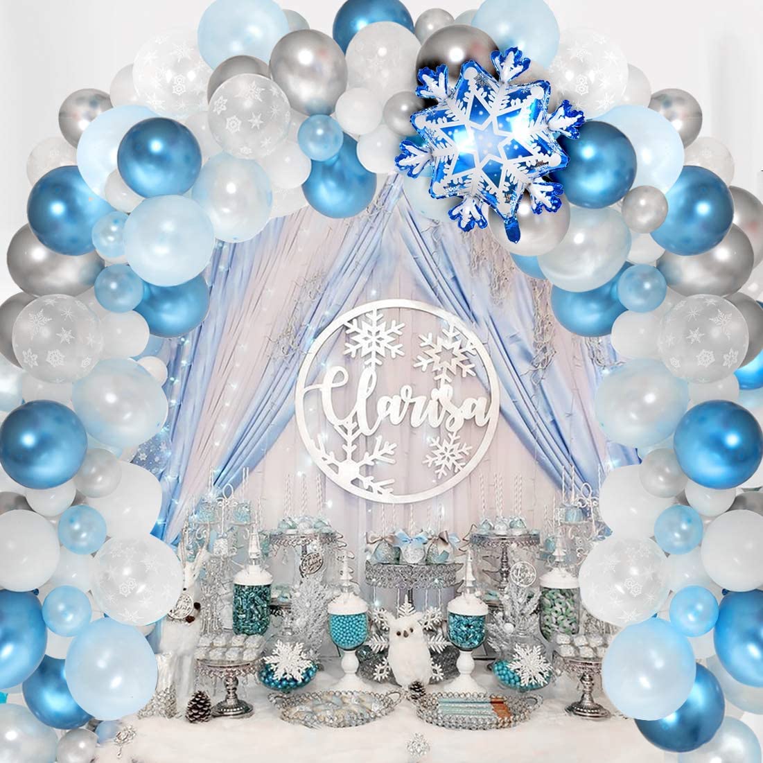 Frozen Balloon Garland Arch Kit 90 Pack Purple Blue White Snowflake
