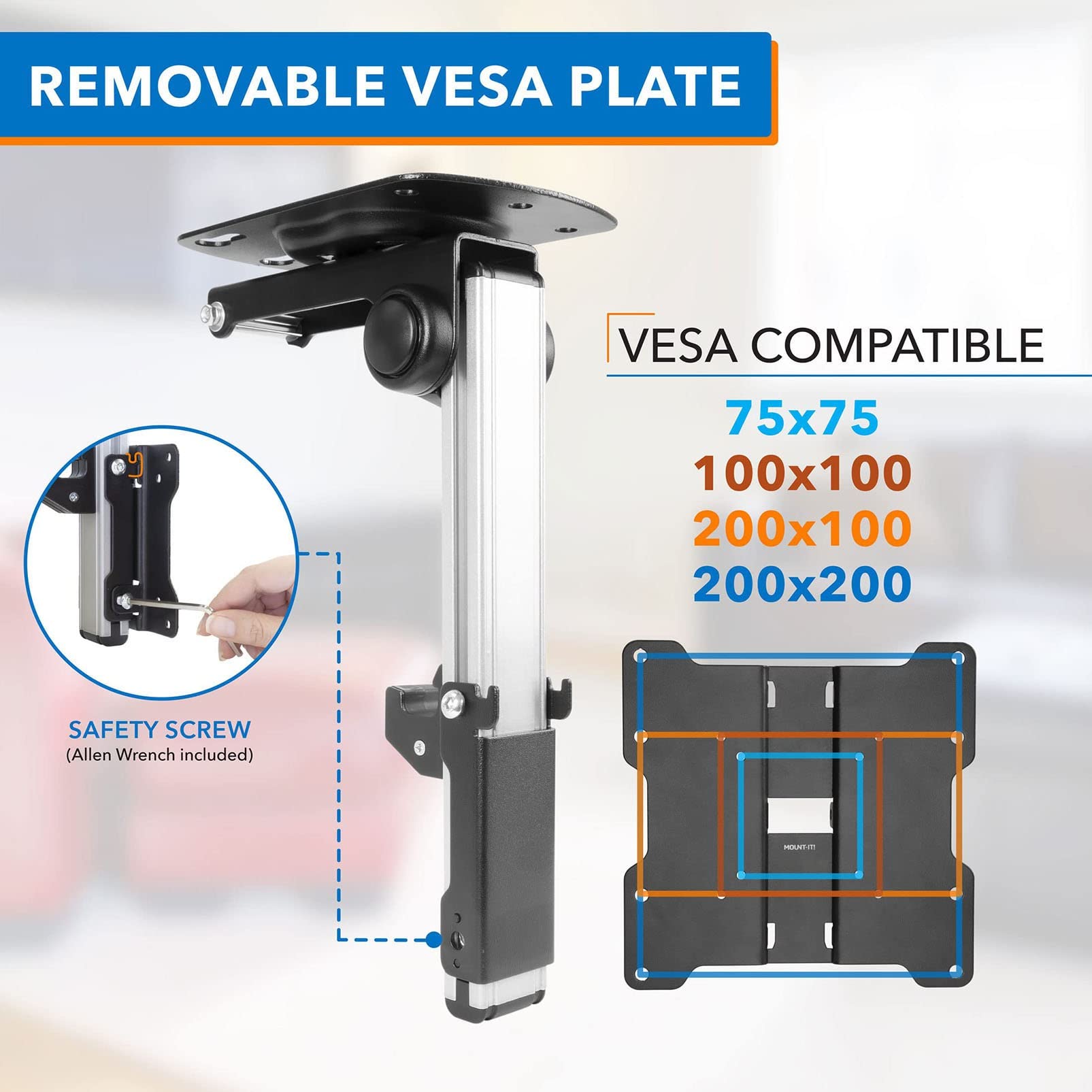Staffa di Montaggio per TV E Monitor Pieghevole - Montaggio Regolabile sul Soffitto della Cucina E sotto Il Mobile, per Schermi Piatti da 17" A 37"