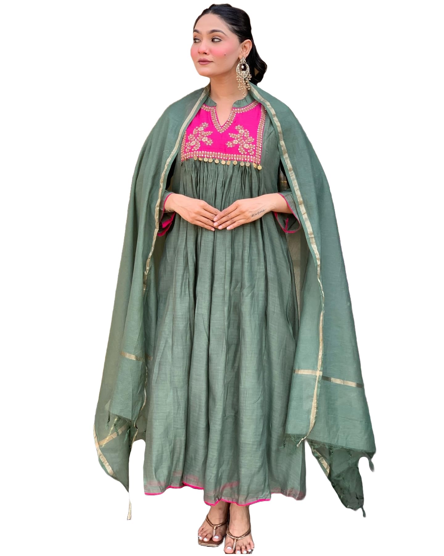 gosriki Women's Rayon Viscose Embroidered Anarkali Kurta with Pant & Dupatta-picture-41