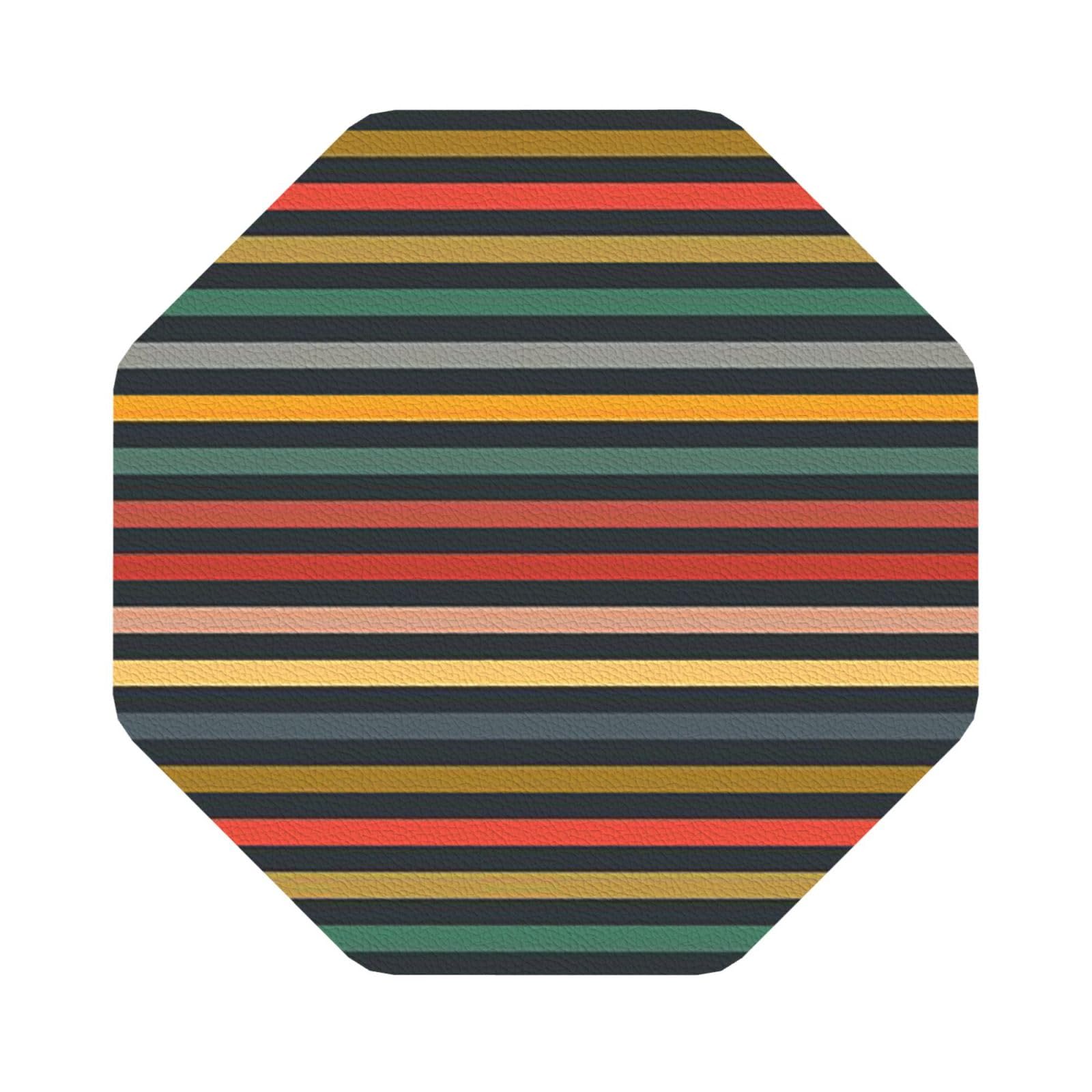 Fashion Striped PU Leather Coasters Set of 6 Octagon Drink Coasters