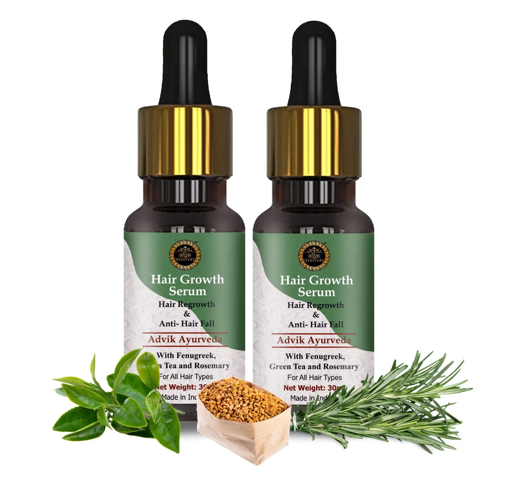 Hair Growth Serum Enriched with Rosemary, Fenugreek and Green Tea Extract | Hair Nourishing Serum for Men & Women | Pack of 2 (30ml+30ml=60ml)-image-43