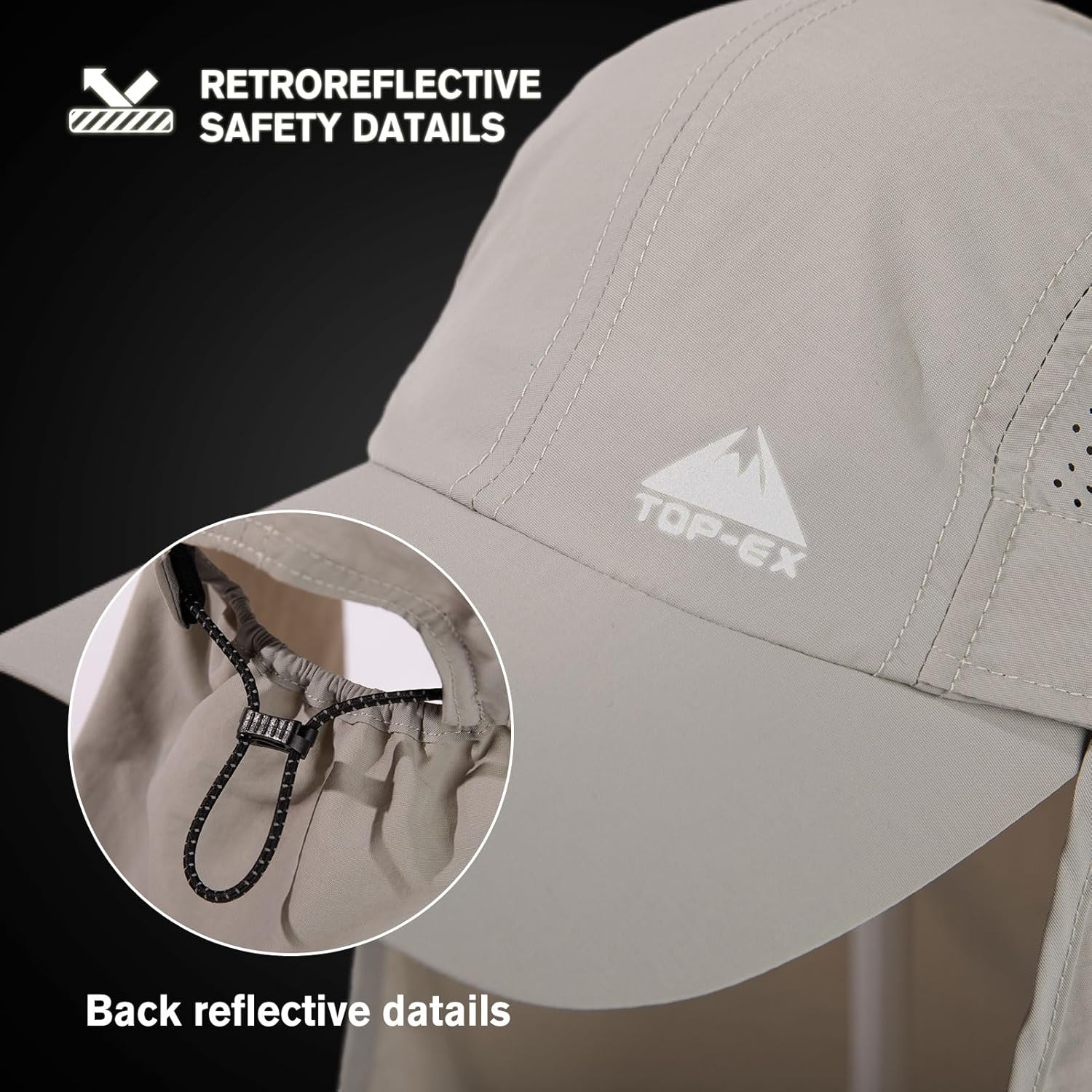 TOP-EX Men's Oversize Baseball Cap with Detachable Neck Flap - UV SPF Sun Protection Hat - Image 8