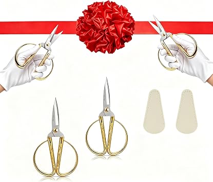 Gold Scissors,Ribbon Cutting Scissors, Includes Gold Scissors, Flower Ball, Red Ribbon & White Gloves, Special Events Inaugurations and Ceremonies,Right/Left Handed