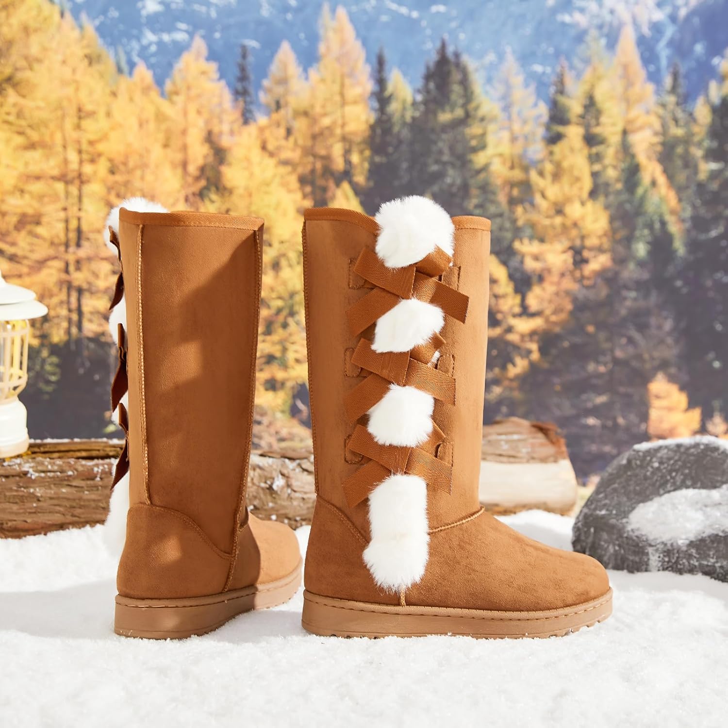 Iarus Winter Snow Boots for Women Warm Mid Calf Boots Comfortable Fuzzy Ladies Booties Classic Bow Tie Outdoors - Image 8