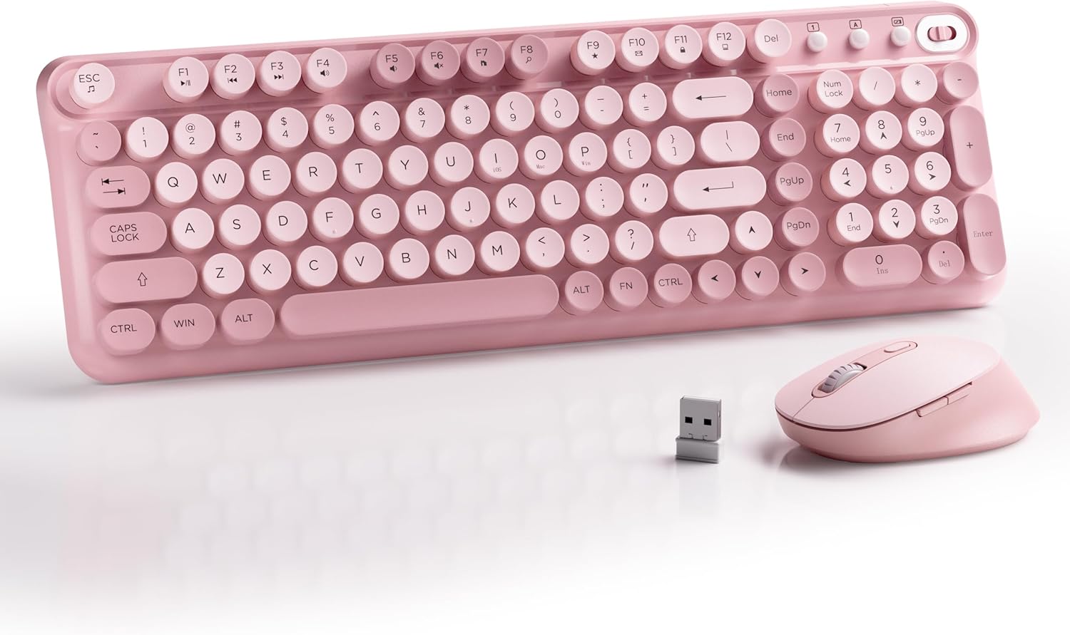 MPTOG Wireless Keyboard and Mouse Combo, Full-Size 2.4G Set with Number Pad, Long Battery Life, Plug Play for Office and Student Use (Pink)
