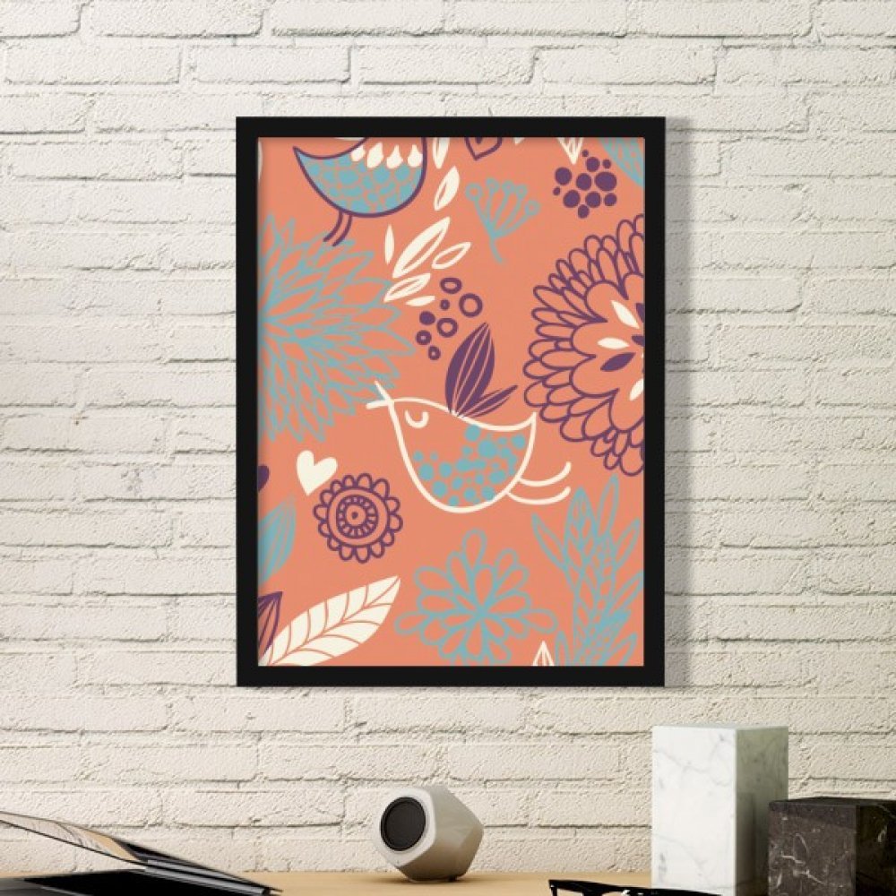 Peinture d'art ligne de fleur d'oranger cadre photo bois noir