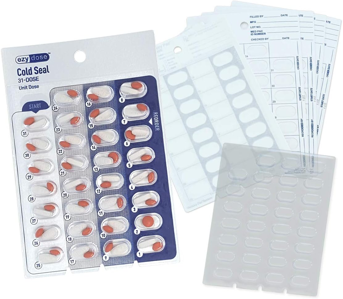 6 Pack XL Refill Set, Monthly Medication Cold Seal Blister Packs, Includes 6-5/8" Deep Blister Trays & 6 Cold-Seal Cards, Pill Blisters for Cold Seal Blister Pack System