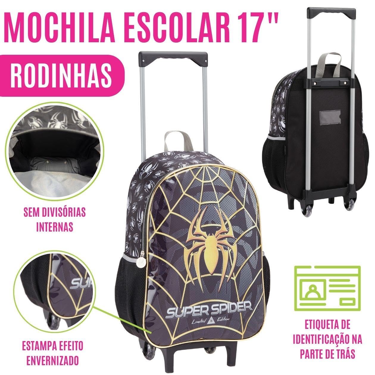 Kit Escolar Herói Infantil com Mochila de Rodinhas, Lancheira Térmica e Estojo, Design Personagem, 3 Peças, Material Reforçado (Kit Escolar Super Spider) em promoção! Veja a oferta e mais achadinhos de Mochilas escolares 4 Hoje é o melhor dia para comprar Kit Escolar Herói Infantil com Mochila de Rodinhas, Lancheira Térmica e Estojo, Design Personagem, 3 Peças, Material Reforçado (Kit Escolar Super Spider) com aquele preço maroto! Promoção! Aproveite a oferta! 4