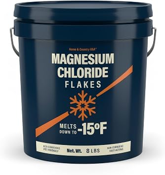Magnesium Chloride Flakes 8 lb Pail, Fast-Acting Ice Melt & Deicer, Long-Lasting, Low-Residue, Safe for Pets and Surfaces