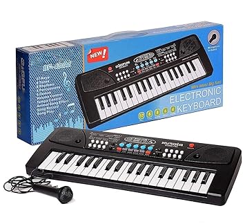rske 37 key piano keyboard toy with recording and mic and mobile charger power option battery operated for boys and girls-Black