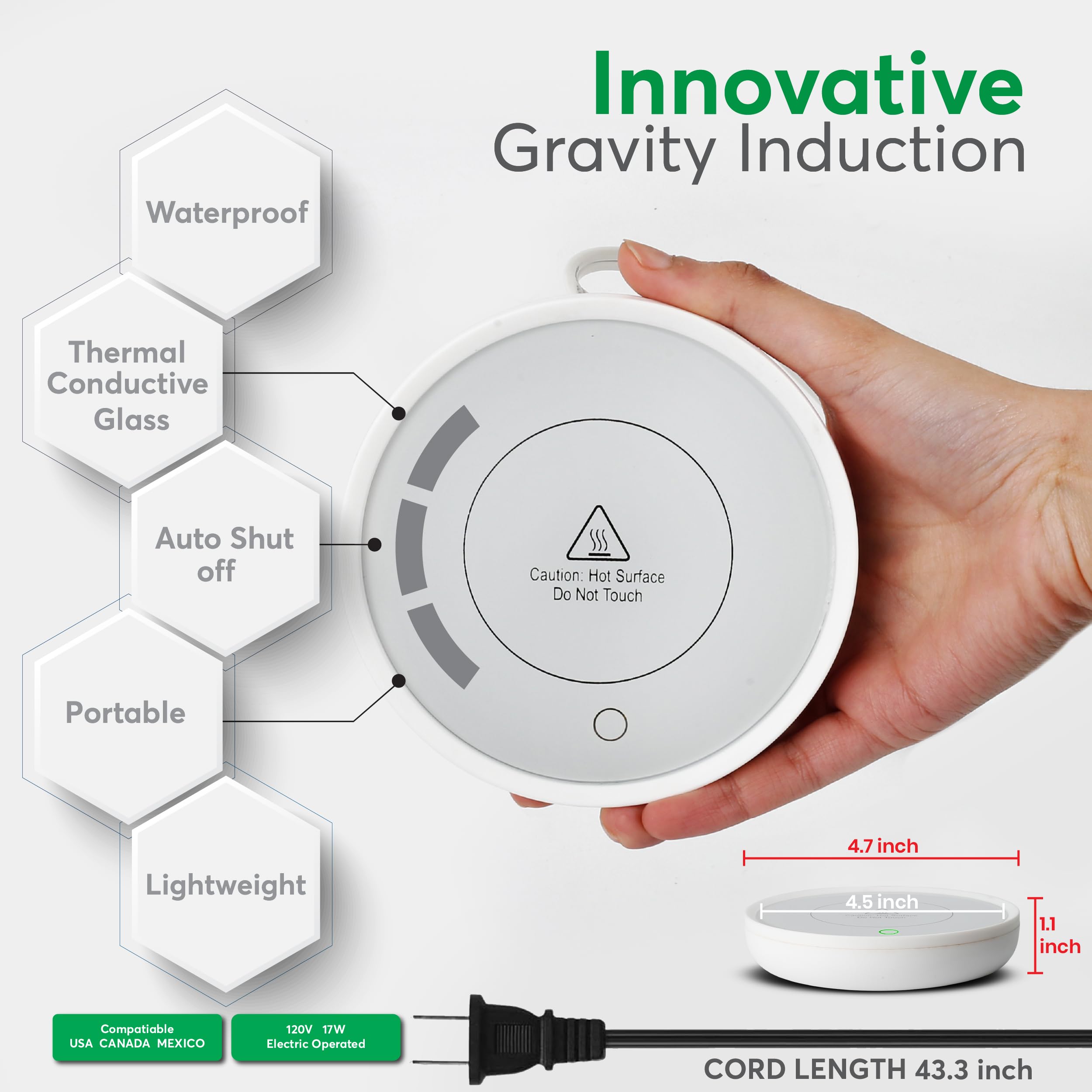 Calentador de tazas de café con apagado automático, calentador de tazas compacto de 17 W para computadora con interruptor de gravedad, placa eléctrica para velas de tarro, mantiene el café, té y