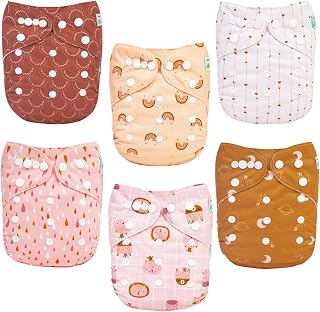 ALVABABY One Size Cloth Diapers 6 Pack with 12 Inserts - Adjustable Waterproof Reusable Covers for Babies 6.6-33 lbs