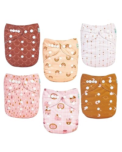 ALVABABY Baby Cloth Diaper 6 Pack with 12 Inserts One Size Cloth Diaper Covers Adjustable Washable Reusable for Baby Girls and Boys