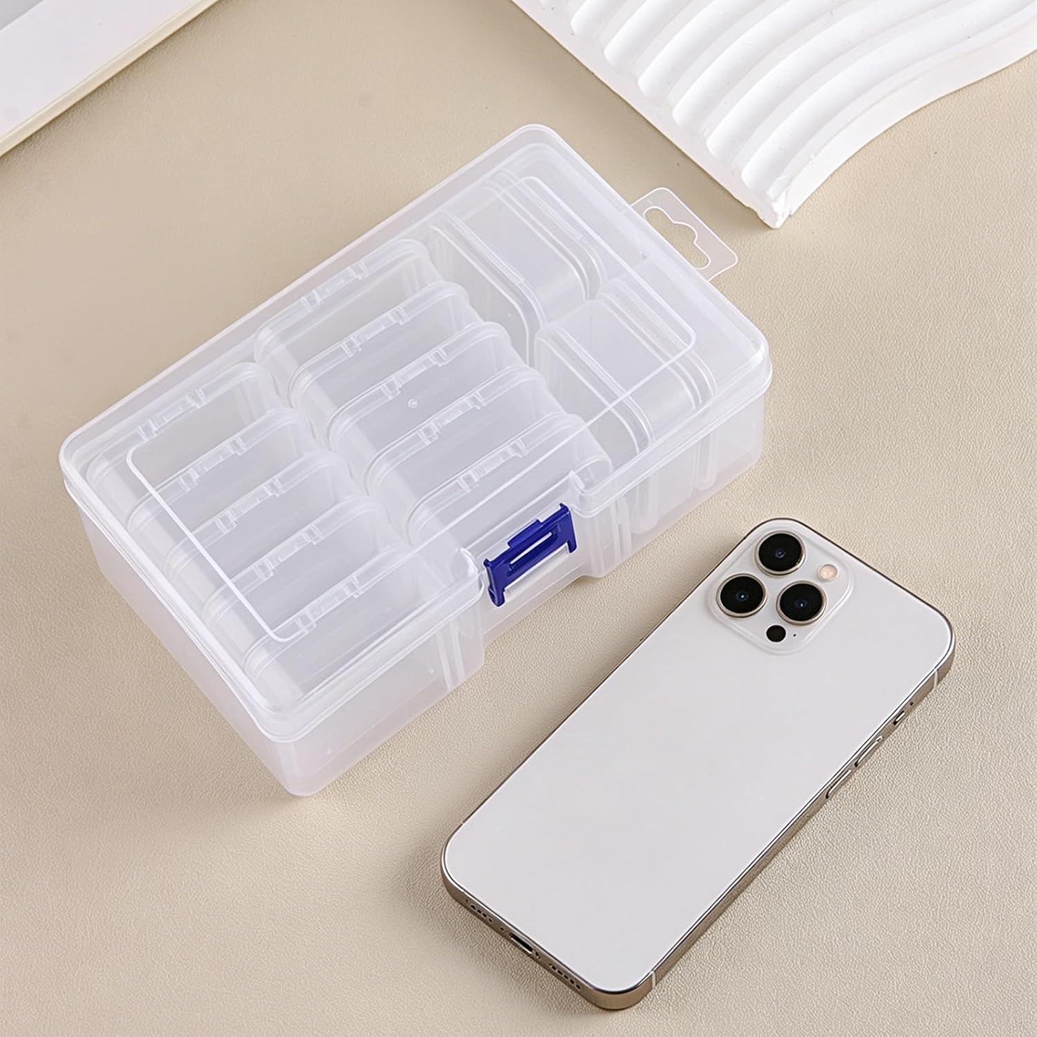 SUTOKAKA 14Pcs Small Bead Organizers with Plastic Storage Box, Mini Clear Jewelry Bead Container, Small Components Holder Case for DIY Nail Art, Bracelet & Earring Crafting