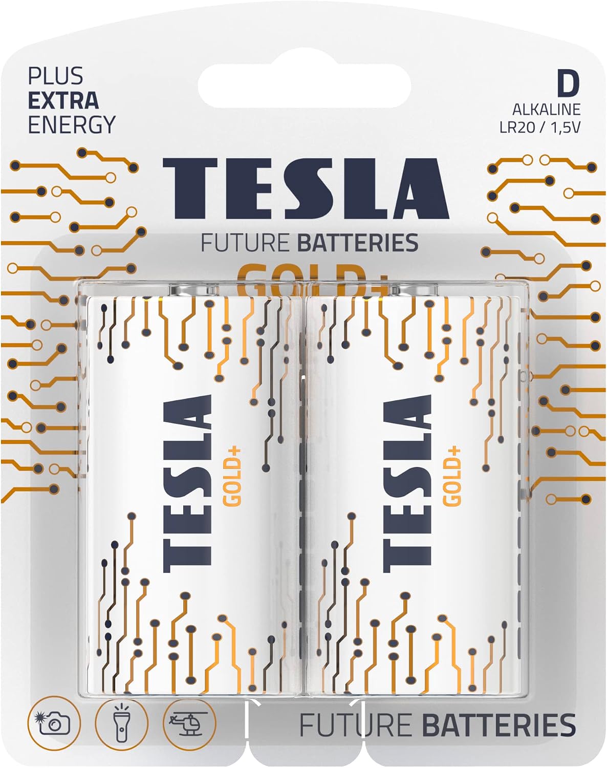 TESLA BATTERIES D GOLD+ ( LR20 / BLISTER FOIL 2 PCS ) Maximum Power Alkaline Batteries, 10 Year Shelf Life, A Long-lasting Battery Life, Leak-free