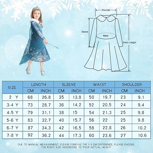 Miniatura 7 de Gridamea Disfraz de princesa Elsa para niñas, disfraz de princesa Anna para niños con corona y varita para fiestas, cosplay, bodas