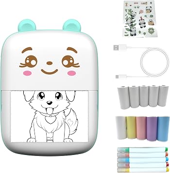 Mini Printer Portable Sticker Printer with 10 PaperRolls,Thermal Printing Pod,Ink-Free Bluetooth Label Maker DIY Crafts,Journals,Photos,Office & Home Use Printing Gift Box