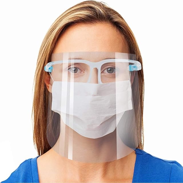 Face Shield, 5 Pack Reusable Goggle Shield Face Visor Transparent Anti-Fog Layer Protect Eyes from Splash | Protective Film MUST Be Peeled Off |
