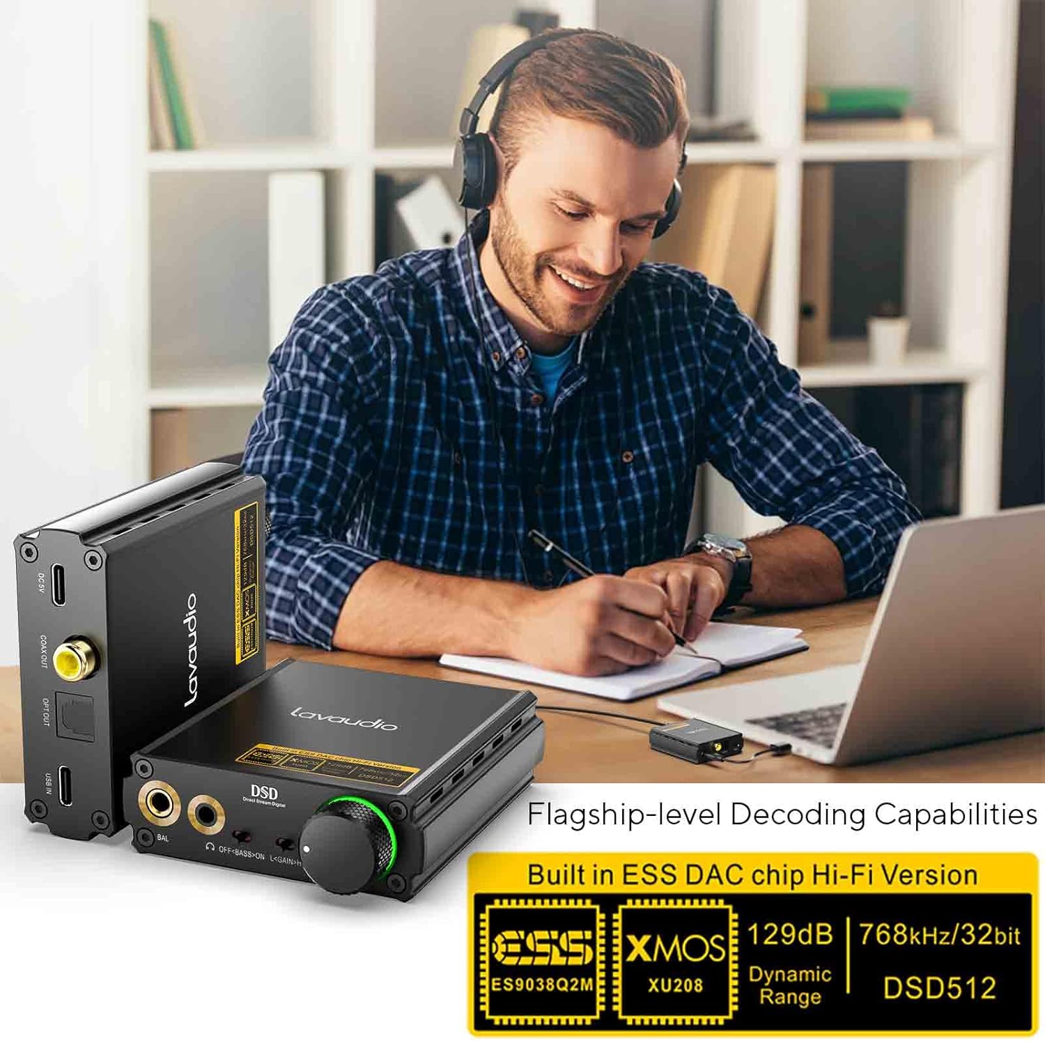 lavaudio headphone amp portable desktop dac 768khz32bit and native dsd512 usb type c hi res stereo headphone amplifier 3 54 4mmcoaxialoptical out