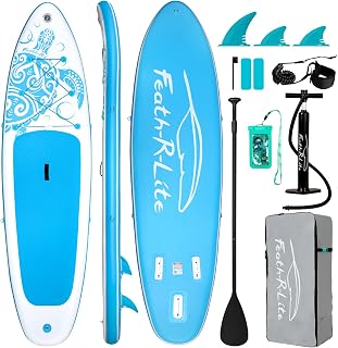FEATH-R-LITE Tabla de Paddle Surf Hinchable Ultraligera, con Remo Ajustable, Bomba, Mochila, Leash y Aletas, para Principiantes y Avanzados