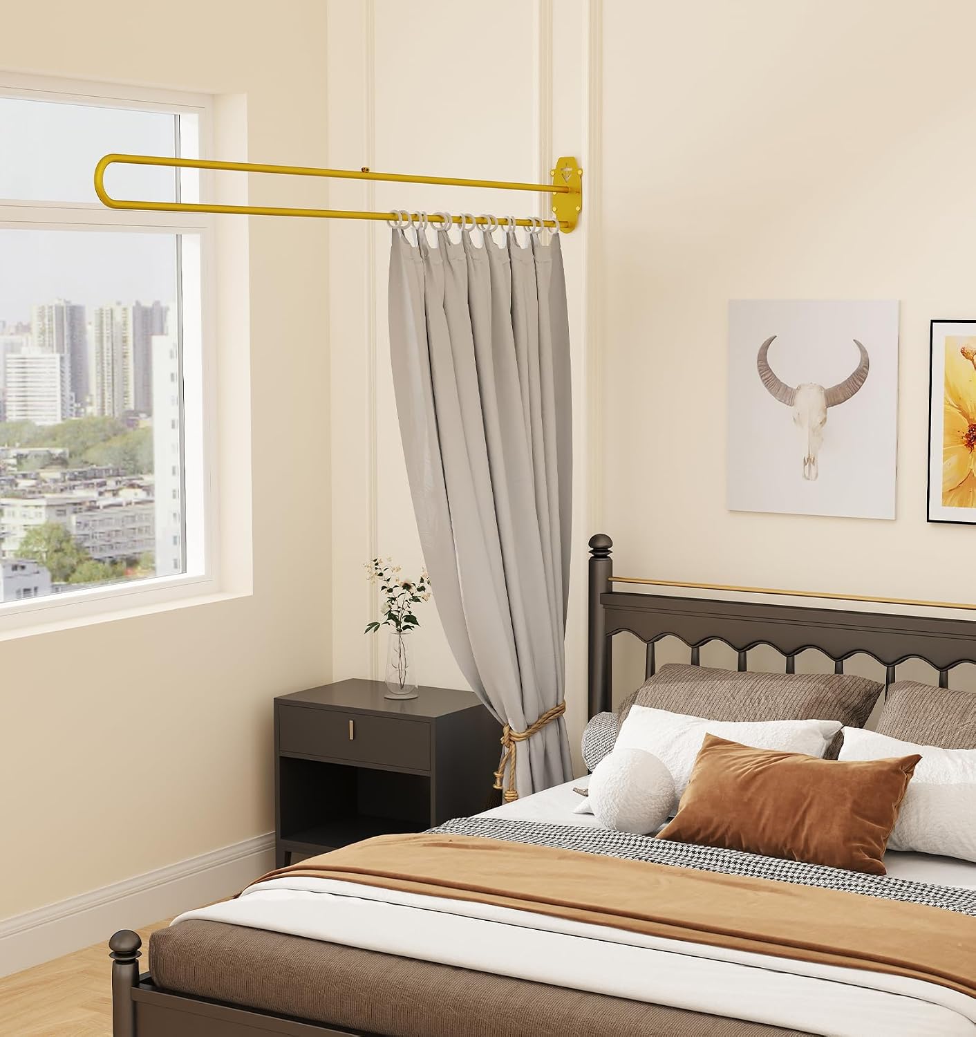 U-Shape Privacy Partition Curtains, Wall-Mounted Room Divider with Metal Support, 6.56ft Medical Curtain for Bedroom, Beauty Salon, Fitting Room, DIY Setup