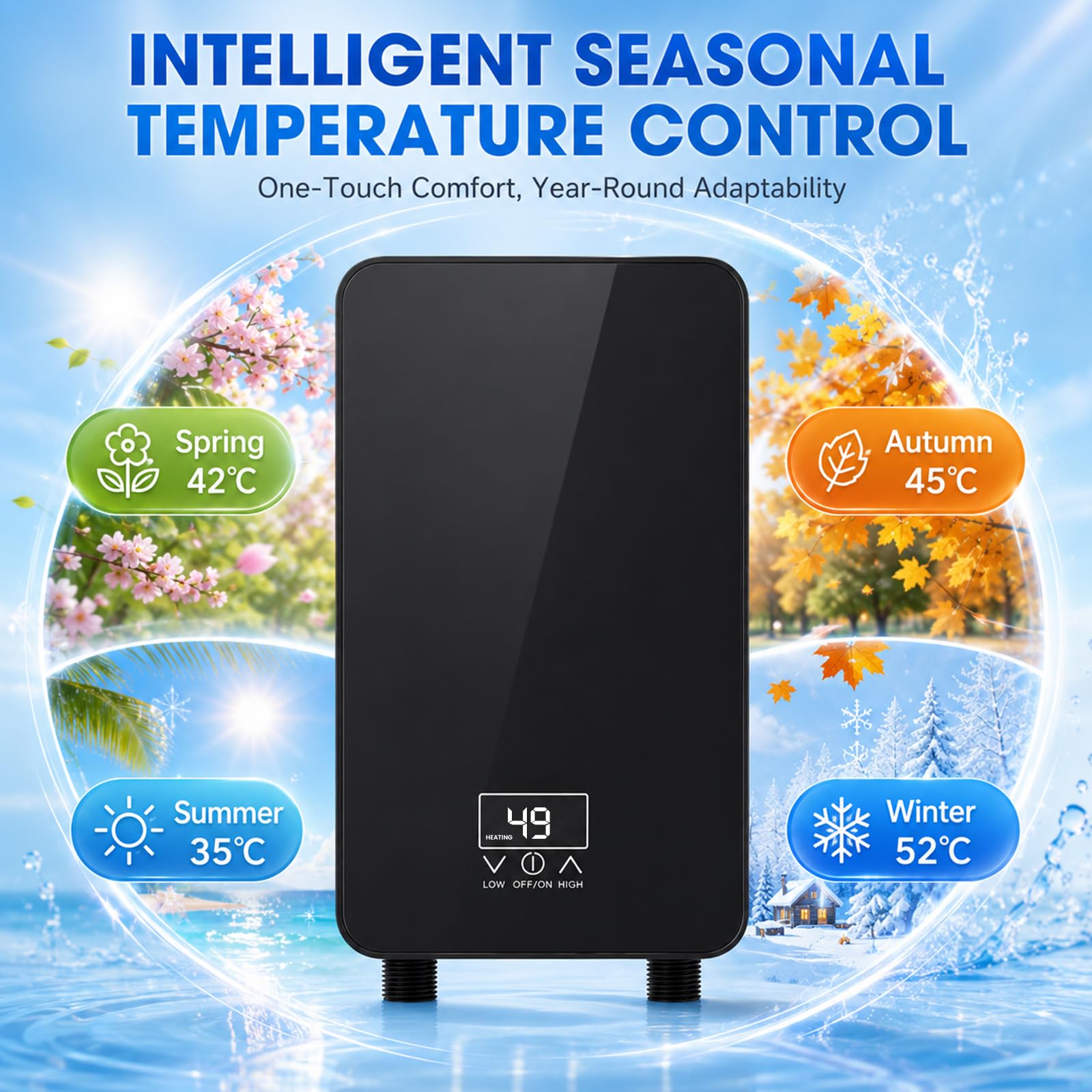 Chauffe-eau électrique sans réservoir avec LED, 5500 W, 220 V, contrôlé électroniquement, pour douche, salle de bain, cuisine (B)